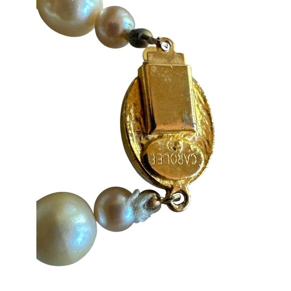 Vintage Carolee Faux Pearl Necklace With Black Beads & Rhinestone Accents Gold C - Picture 4 of 5